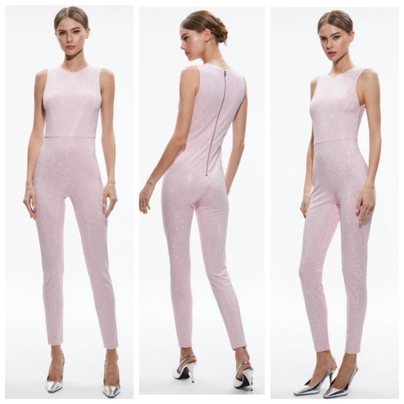 ALICE + OLIVIA FREDDIE CREWNECK EMBELLISHED CATSUIT SIZE 6 $595 - Picture 4 of 11